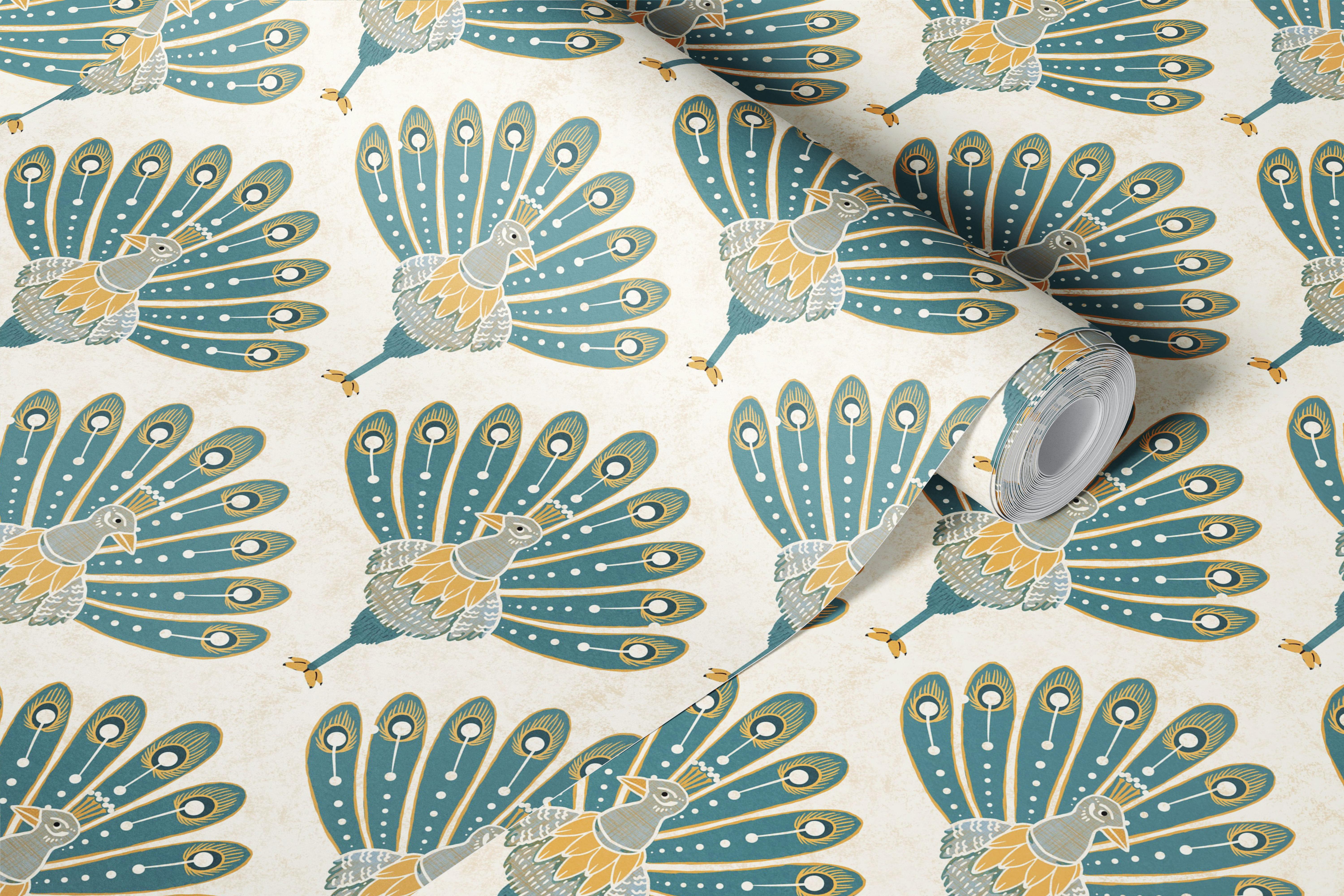 Vintage Peacock Parade wallpaper in a room