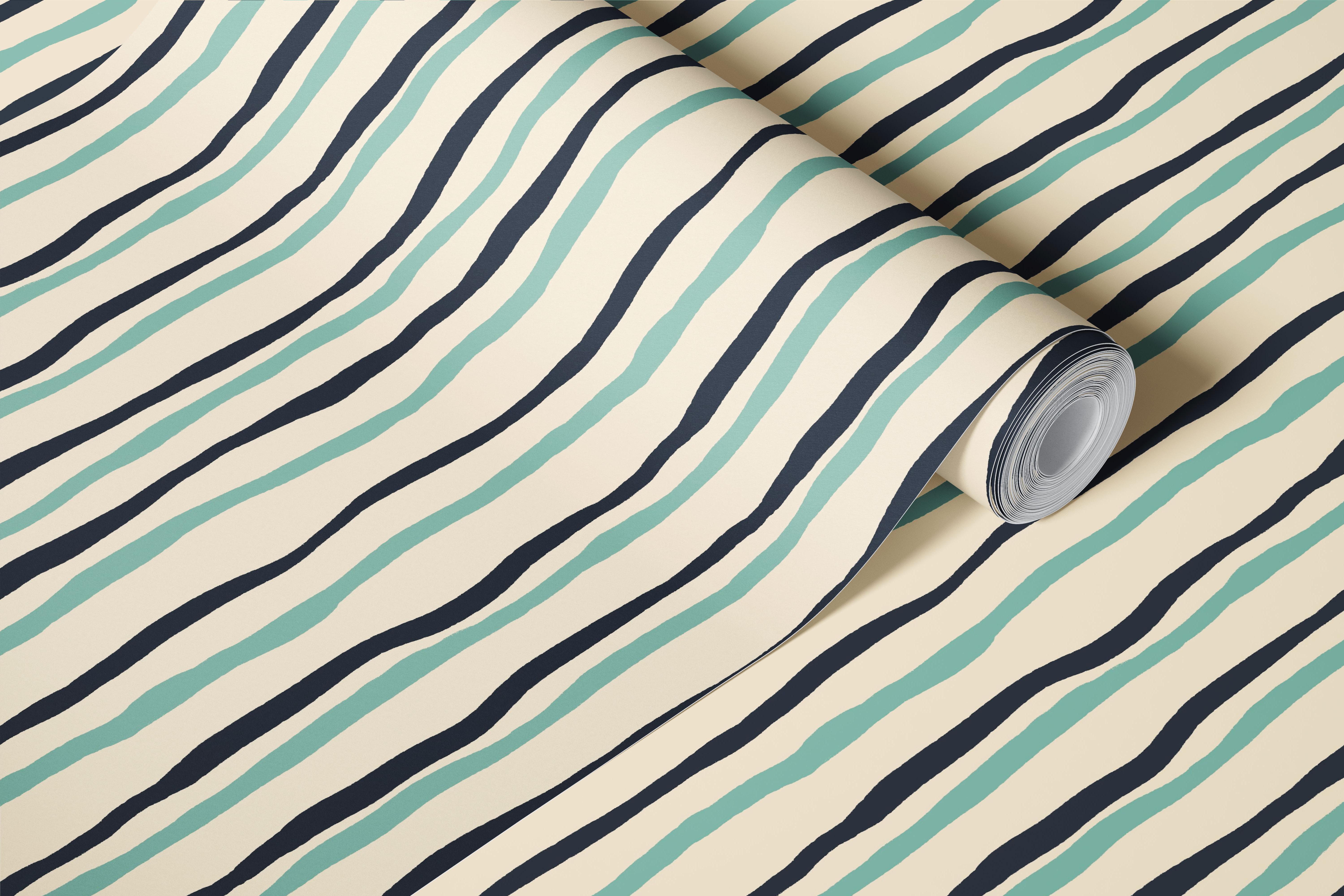 Wavy Vertical Stripes Teal Navy tapeta v miestnosti