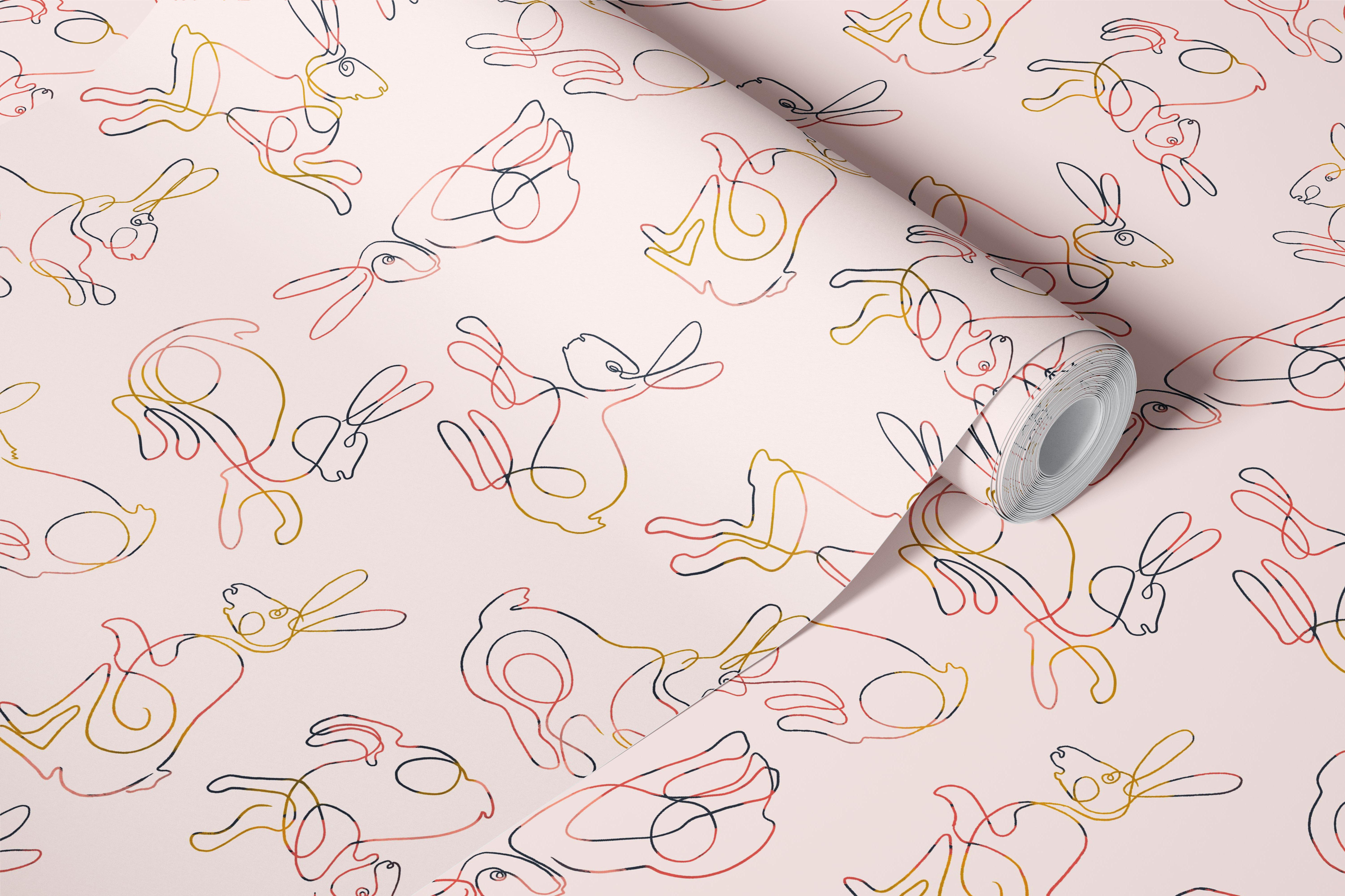 Pastel pink bunny doodles wallpaper in a room