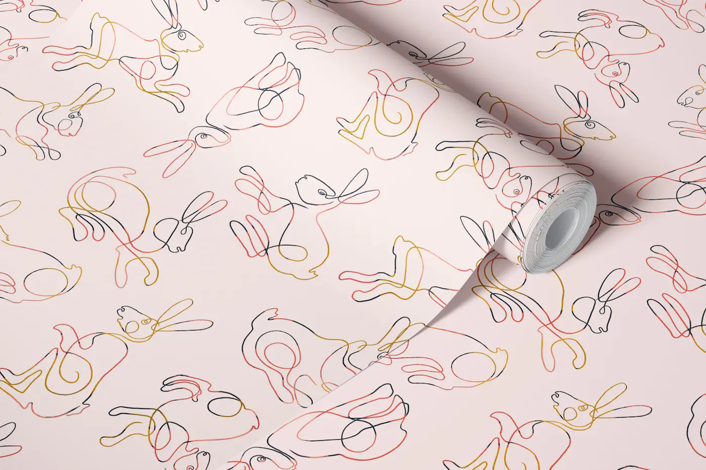 Pastel Pink Bunny Doodles wallpaper roll