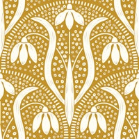 art nouveau snowdrop pattern mustard wallpaper