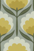 Retro Geometric Flowers Yellow Gray Green wallpaper