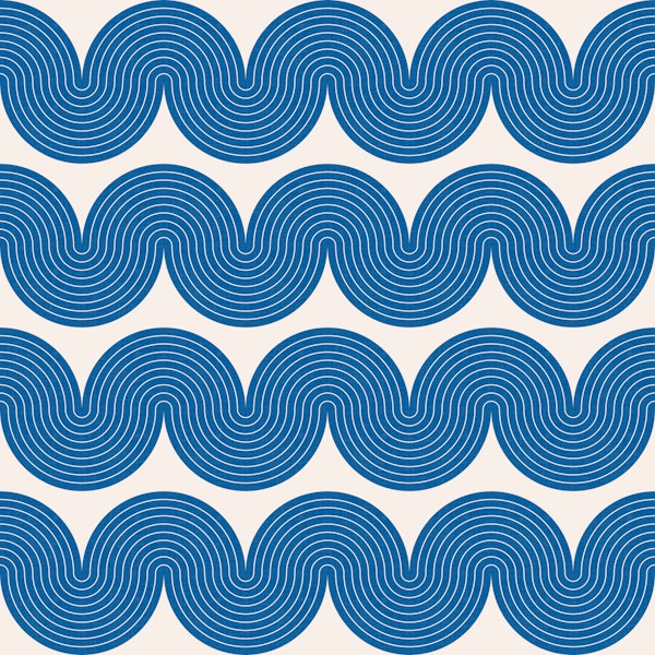 Geometric Waves Blue and Ivory WM