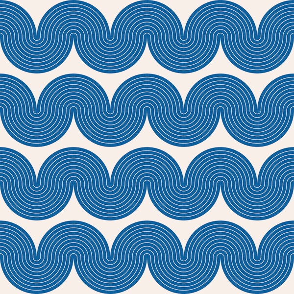 Geometric Waves Blue and Ivory WP