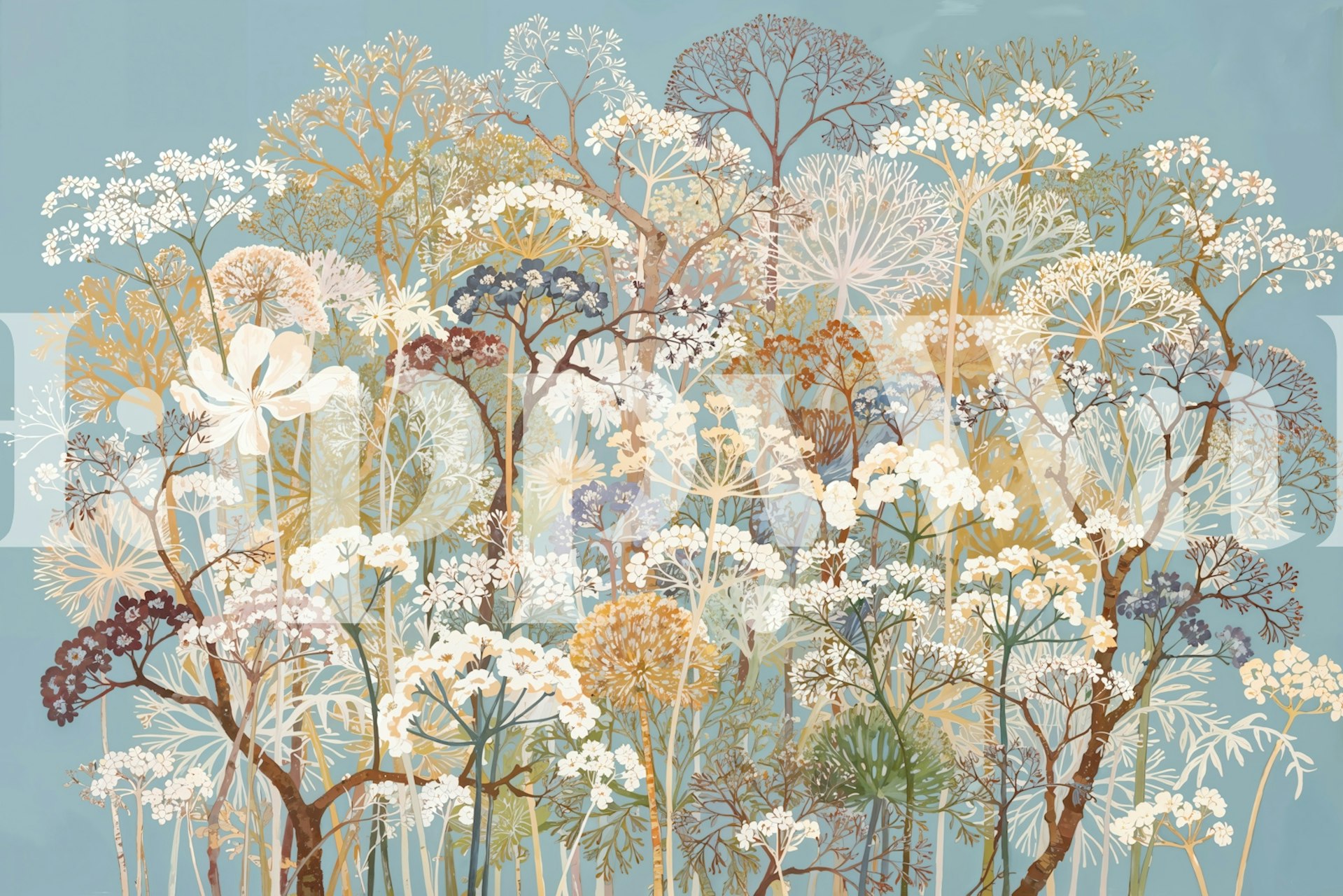 Delicate Meadow Botanicals wallpaper in a room