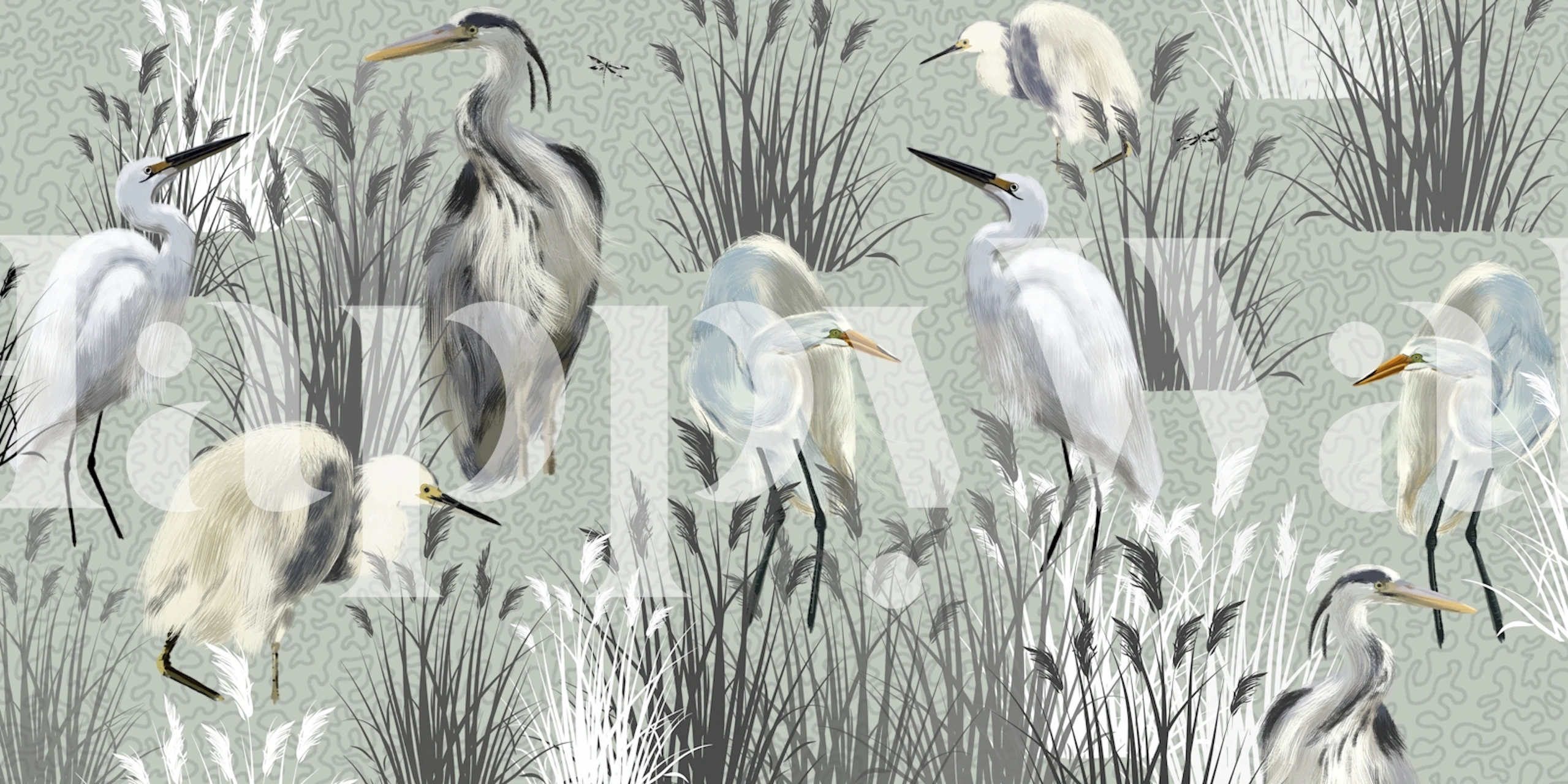 Lagoon Birds wallpaper in a room