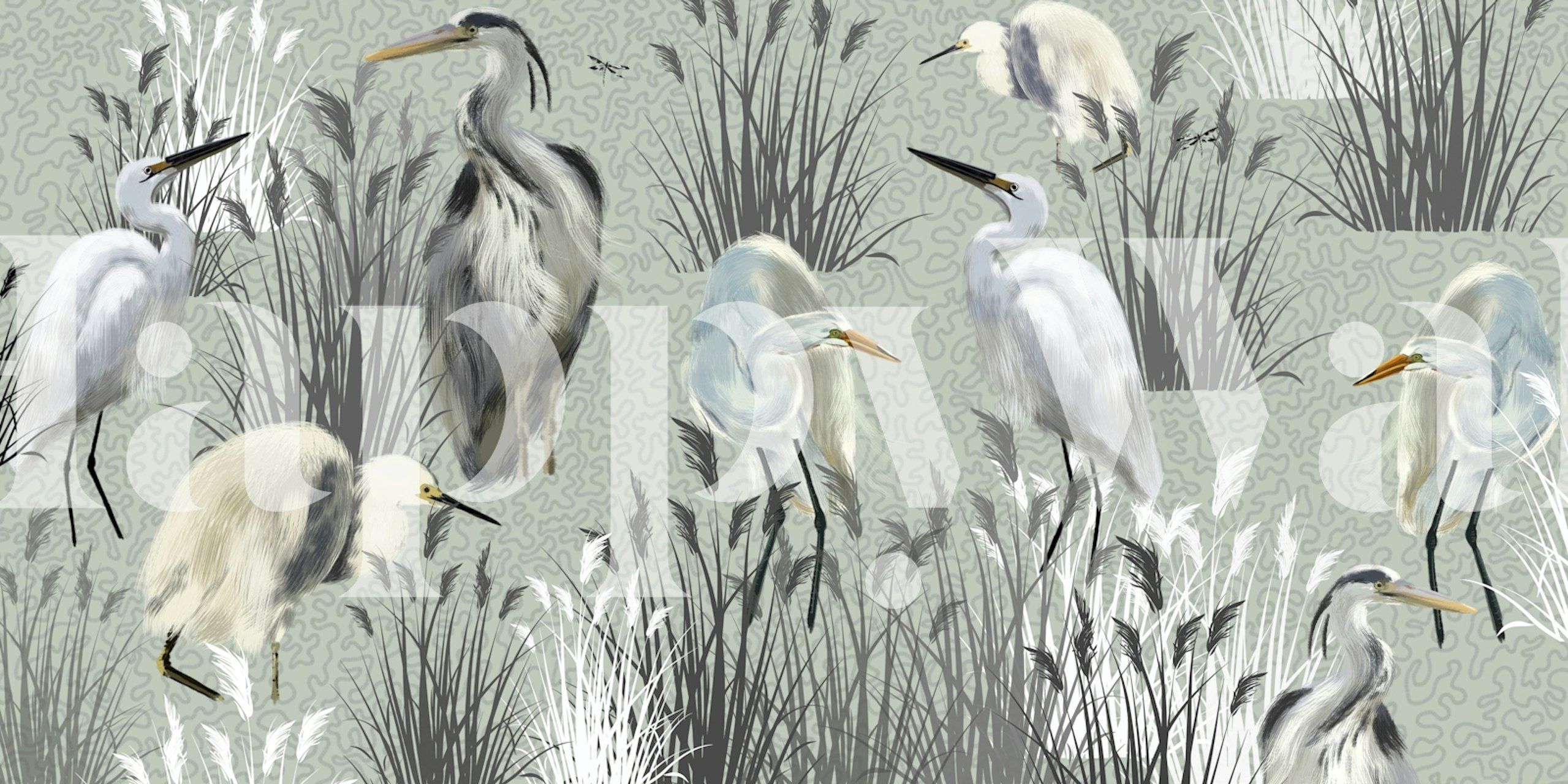 Lagoon Birds wallpaper in a room