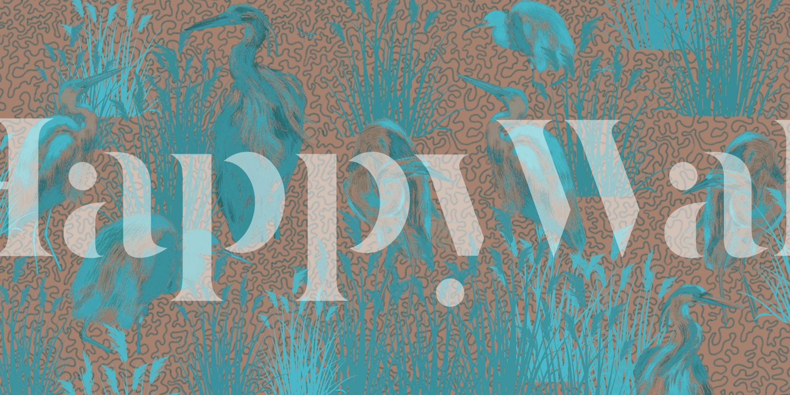 Lagoon Birds In Blue wallpaper in a room