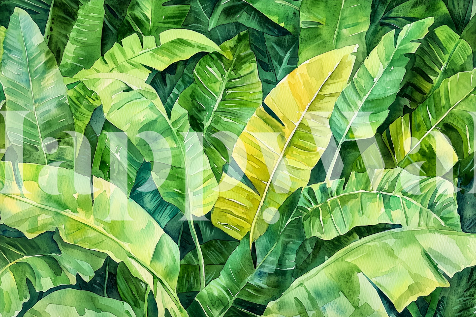 Banana palm leaves wallpaper in a room