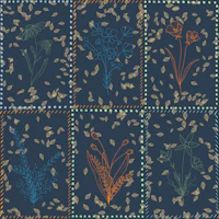 Mediterranean Botanical Tiles Navy Blue wallpaper