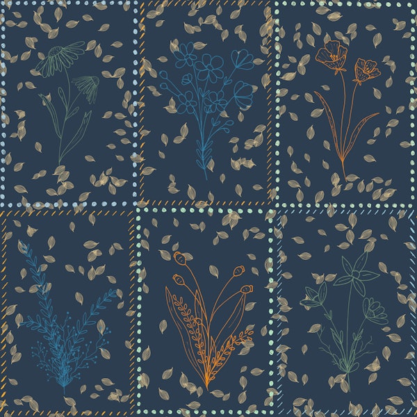 Mediterranean Botanical Tiles Navy Blue