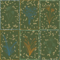 Mediterranean Botanical Tiles Olive Green wallpaper