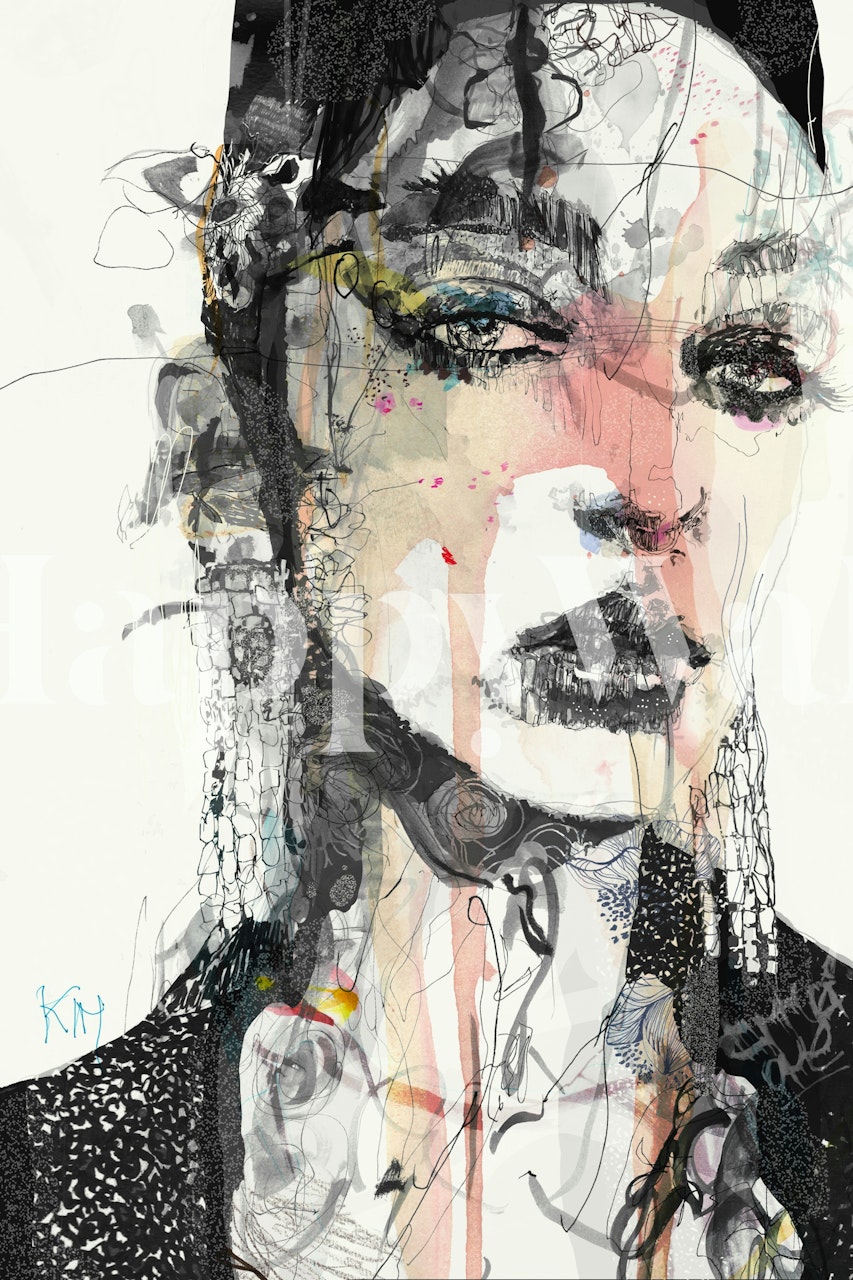 Artistic wallpaper design featuring a romantic portrait