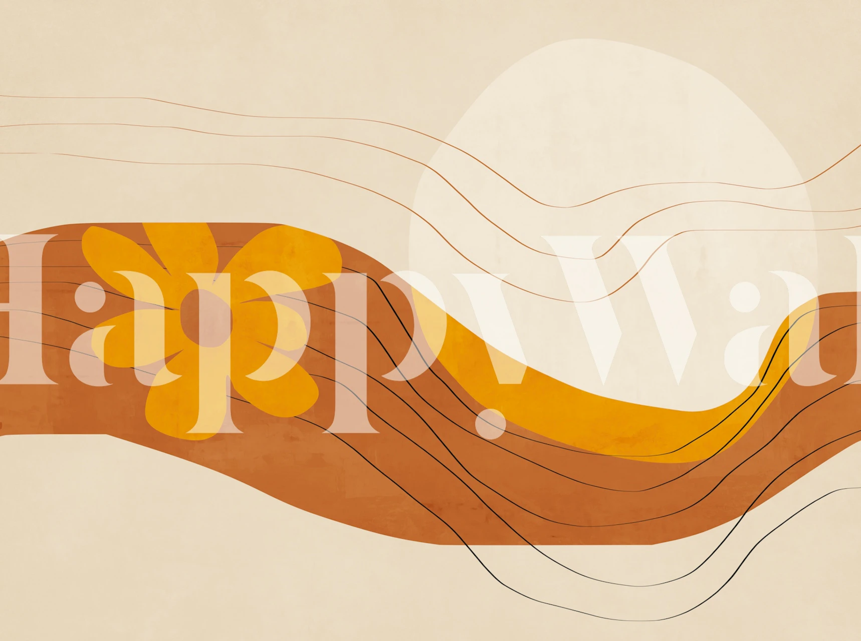 Mid Century Sunset Bloom wallpaper in a room