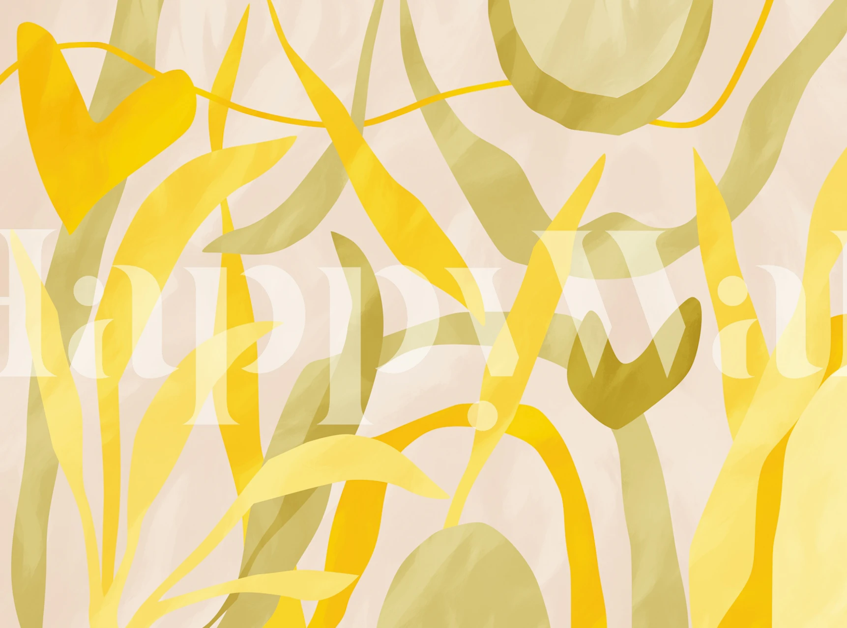 Playful tropical yellow leaf wallpaper in a room