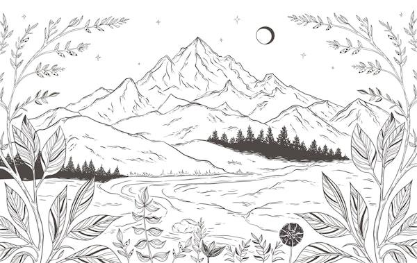 Mountain Line Art Landscape