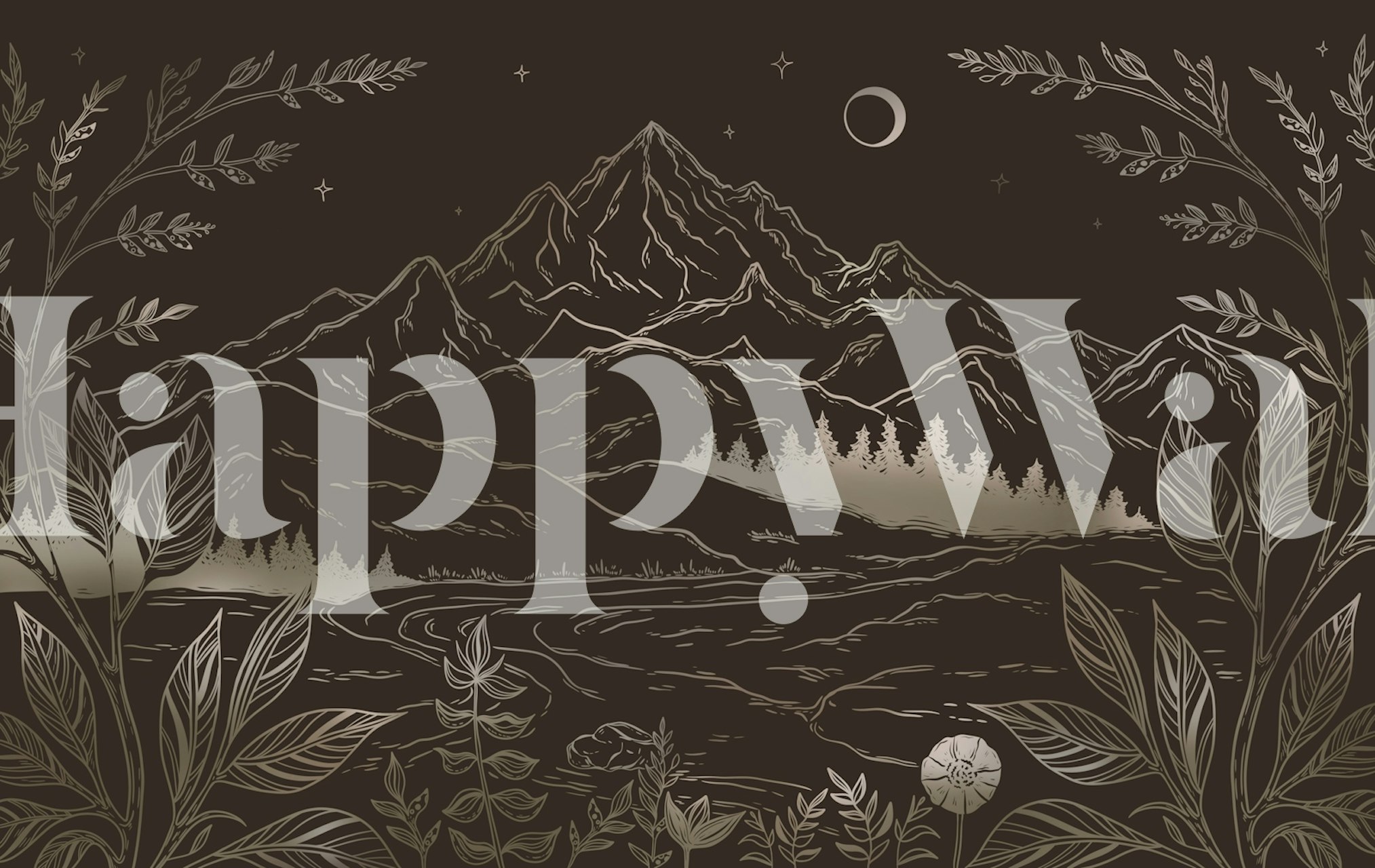 Vintage Alpine Nightscape behang in een kamer