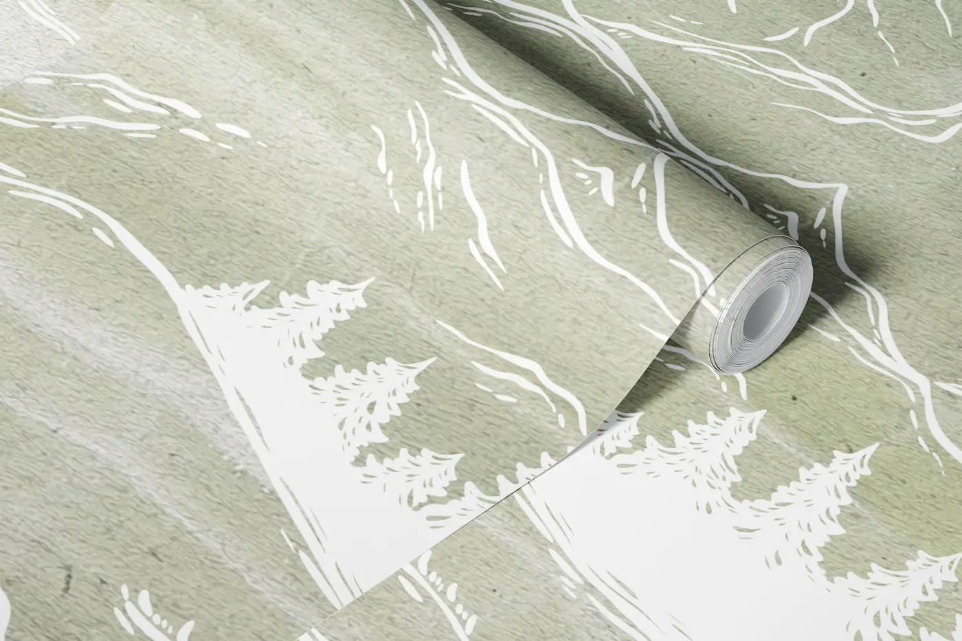 Vintage Alpine Landscape Line Art wallpaper roll