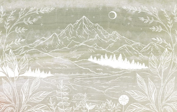 Vintage Alpine Landscape Line Art
