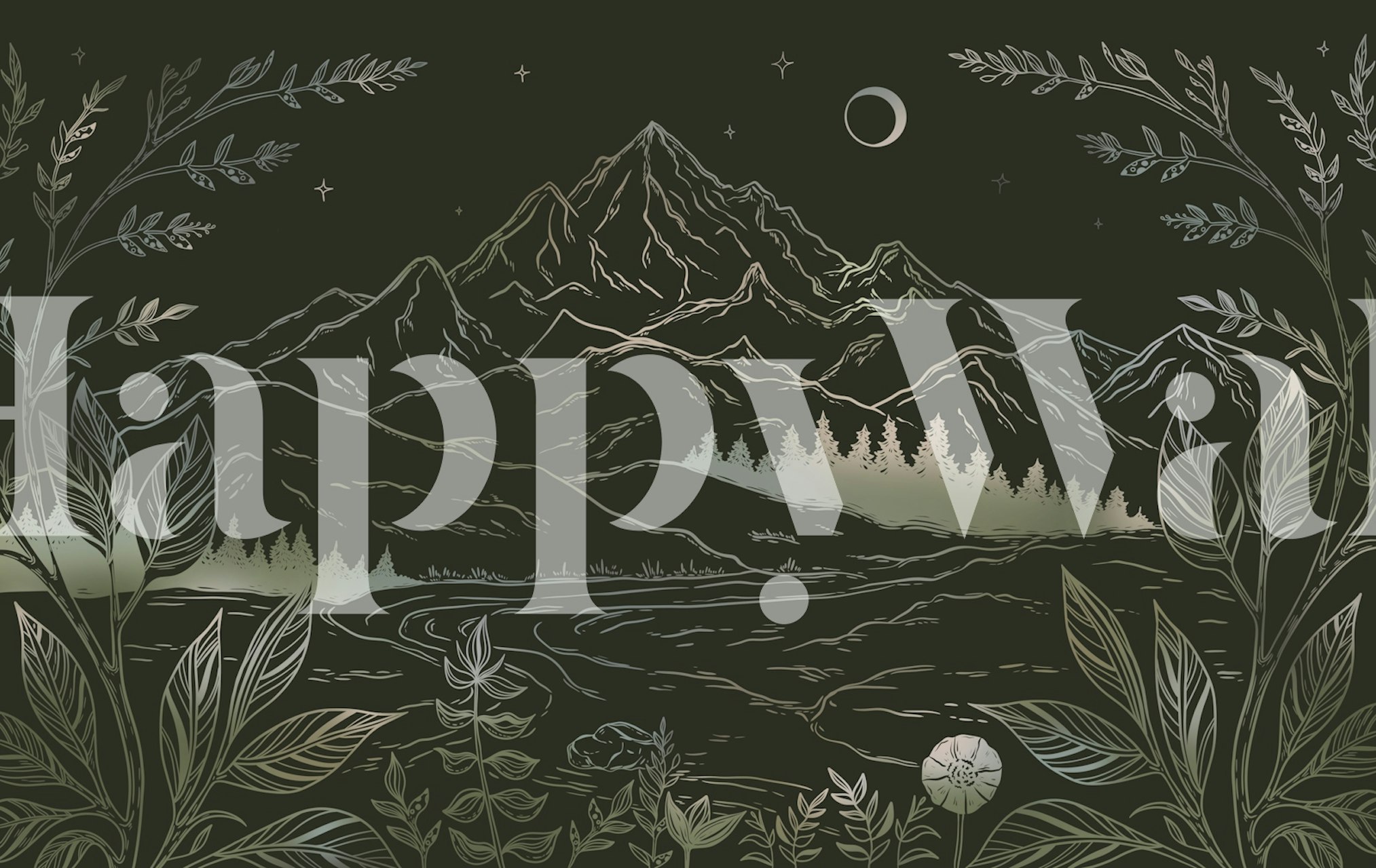 Night Sky Mountain Outline behang in een kamer