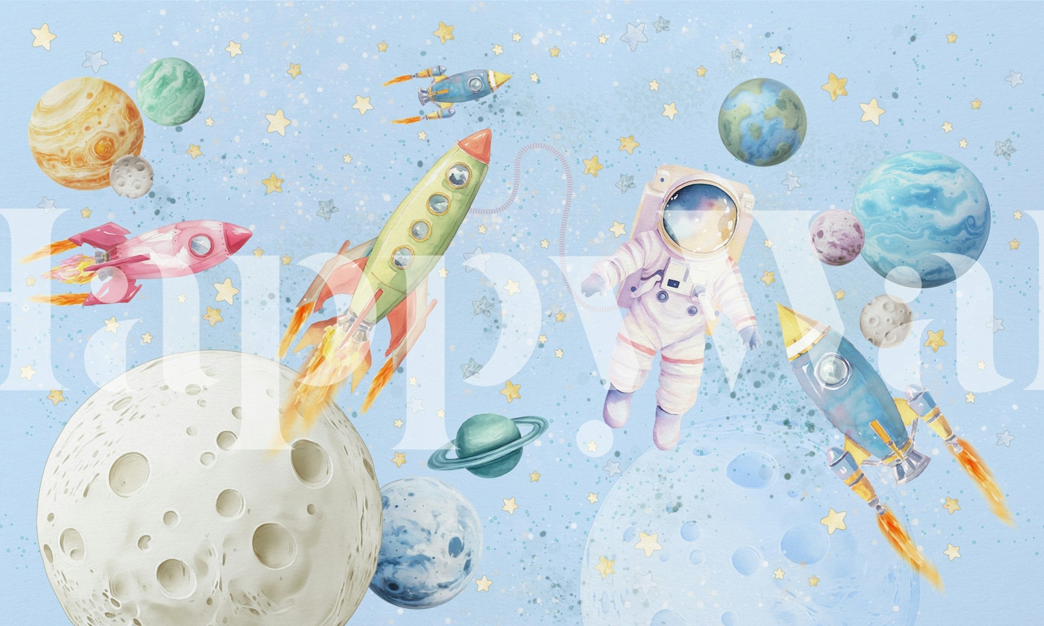 Dreamy wallpaper featuring rockets and planets