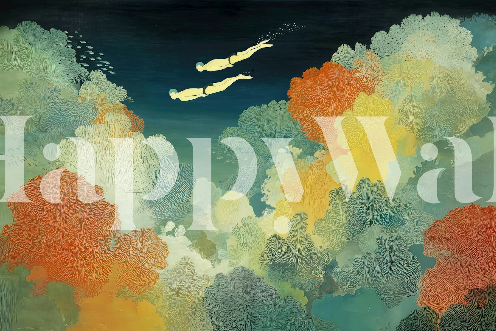 Coral reef divers wallpaper in a room