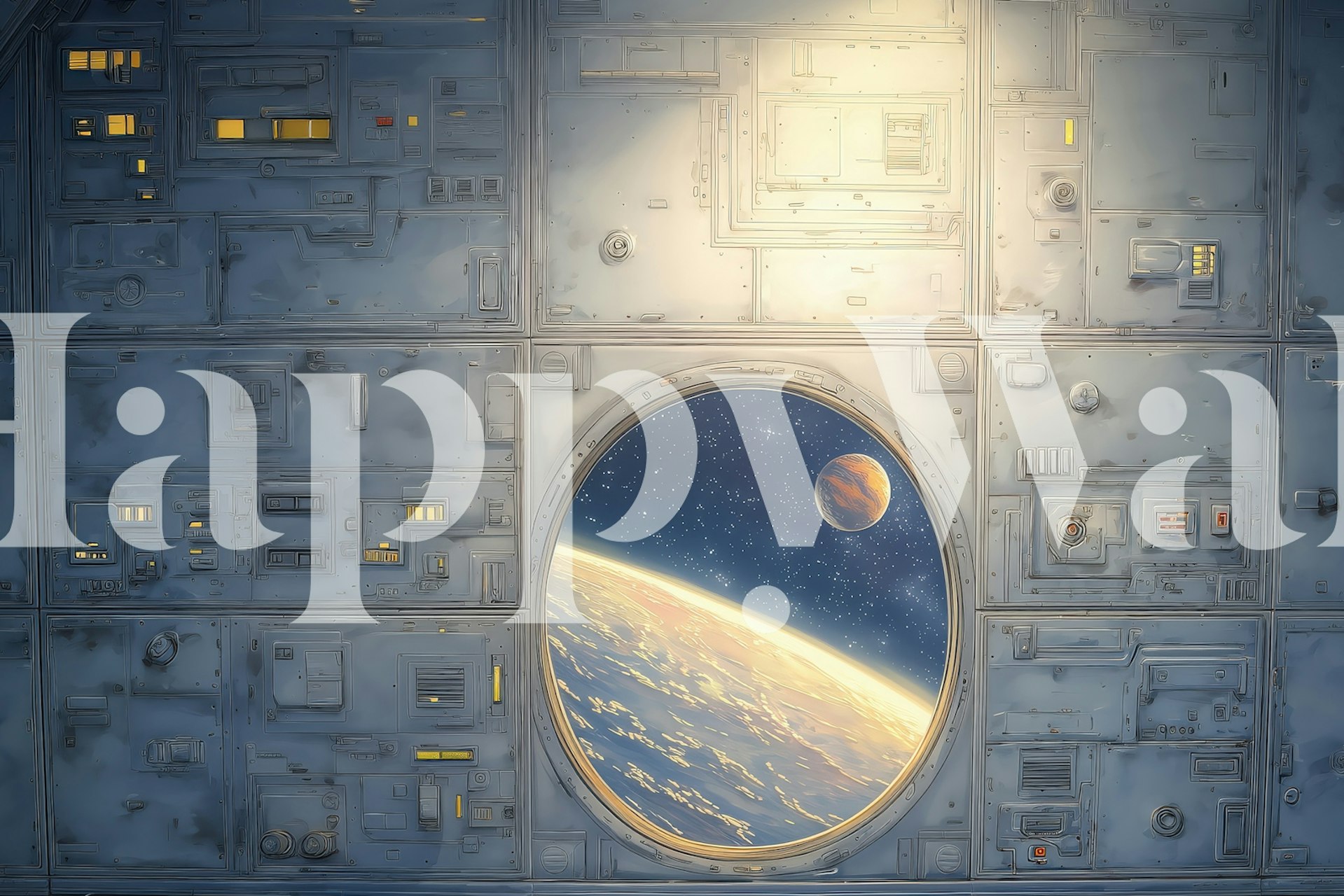 Wallpaper of a view from a round window