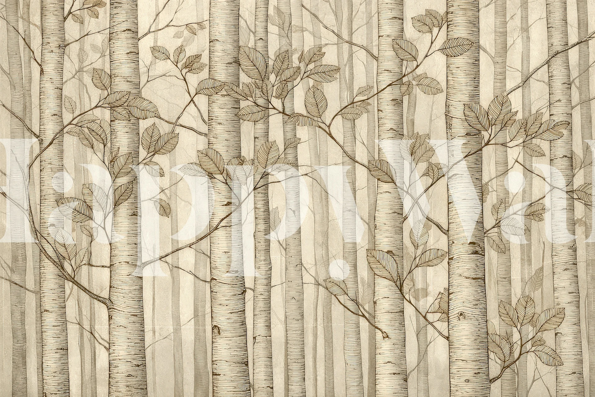 Vintage Botanical Birch björktapet i ett rum