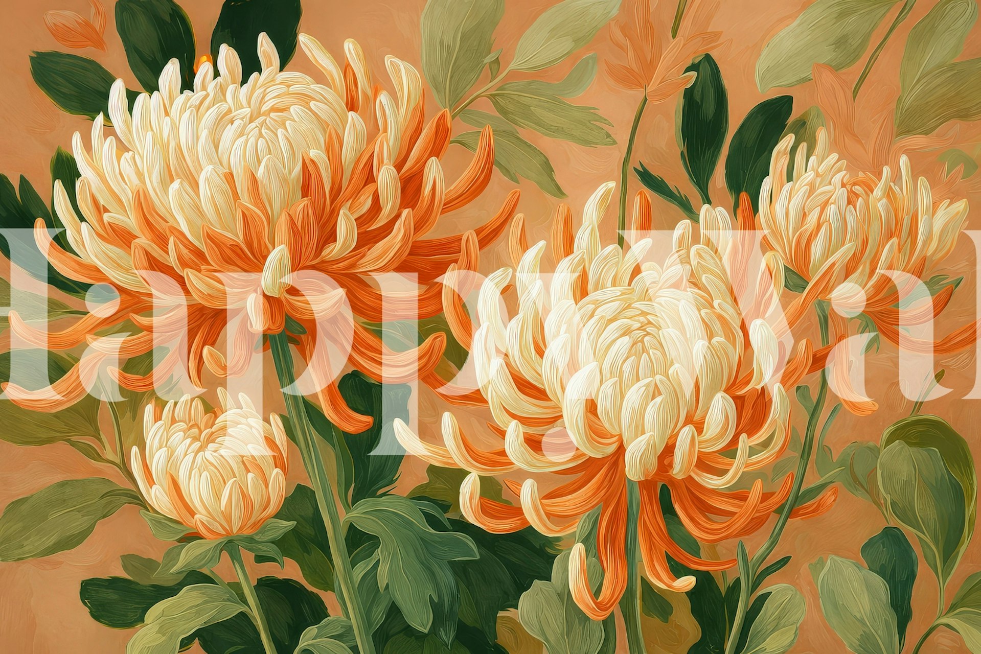 Elegant Chrysanthemum Blossoms wallpaper in a room