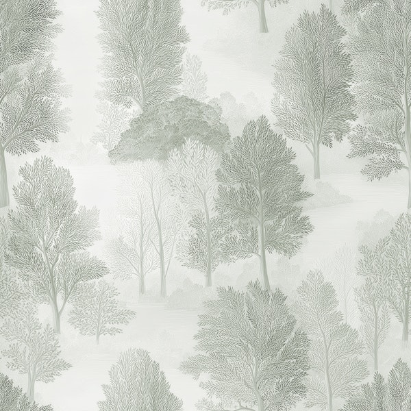 Sage Green Misty Forest Trees