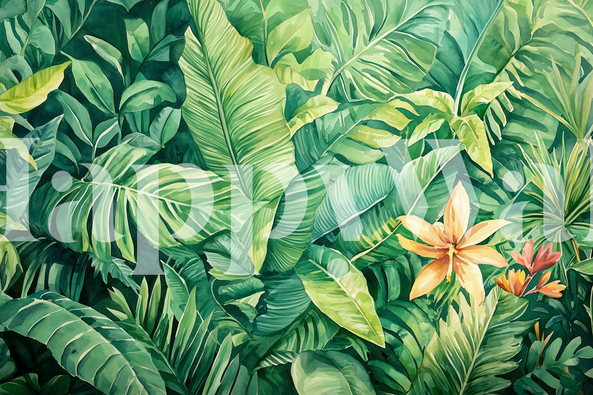 Emerald rainforest botanicals wallpaper in a room