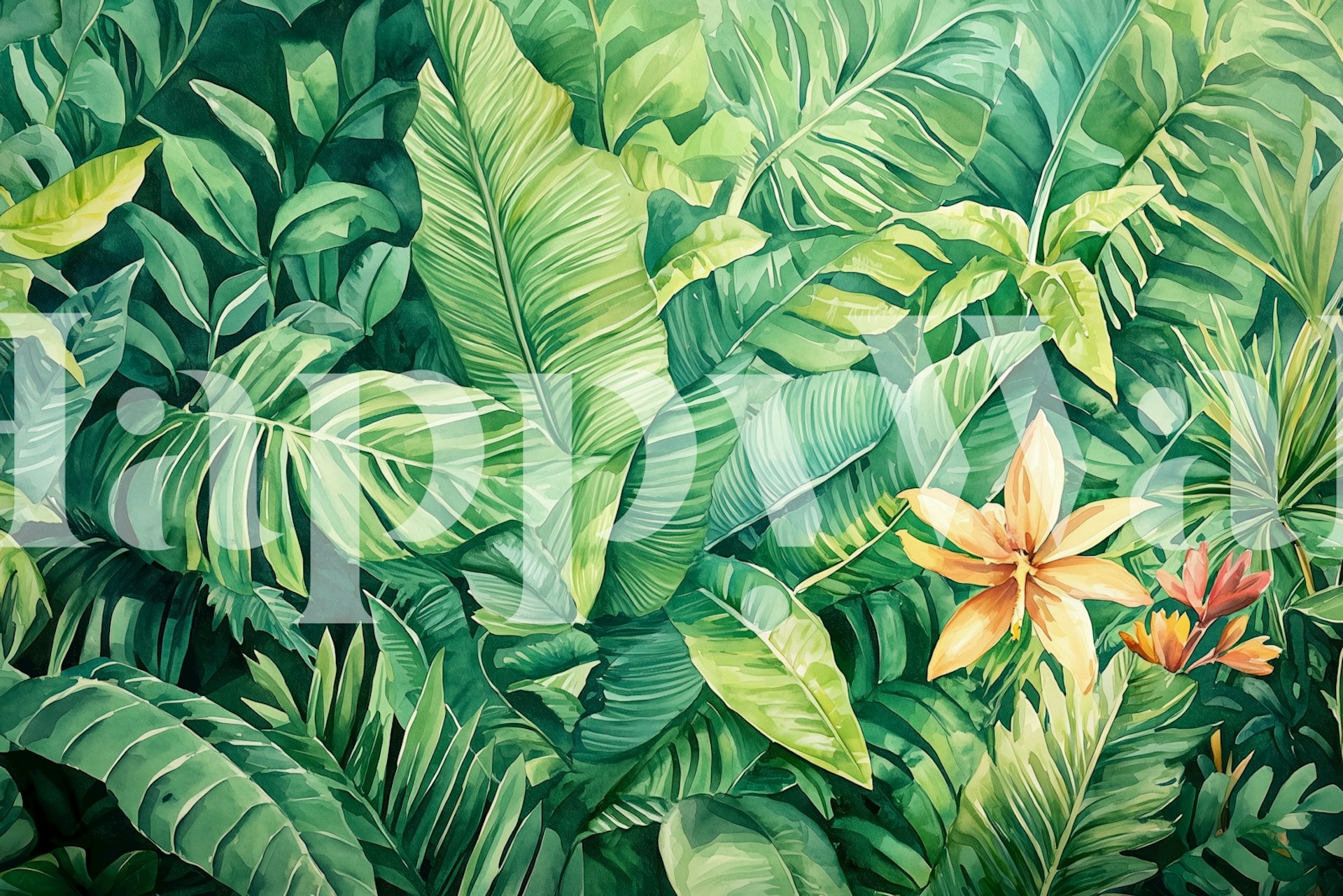 Emerald rainforest botanicals wallpaper in a room