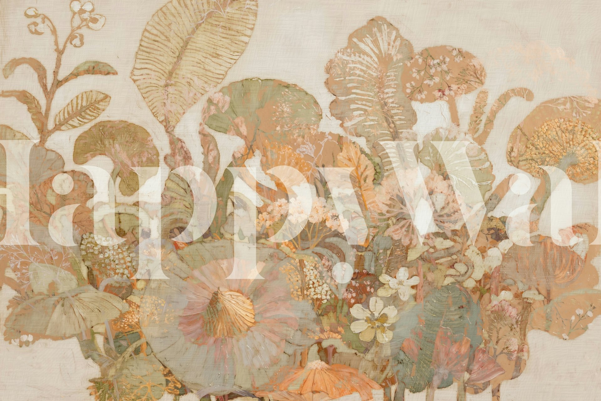 Muted botanical garden wallpaper design