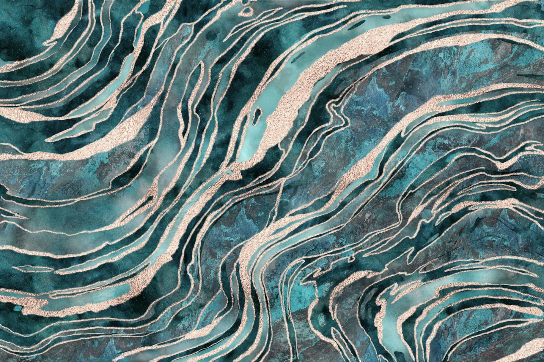 Teal Gold Gemstone Marble wallpaper Happywall