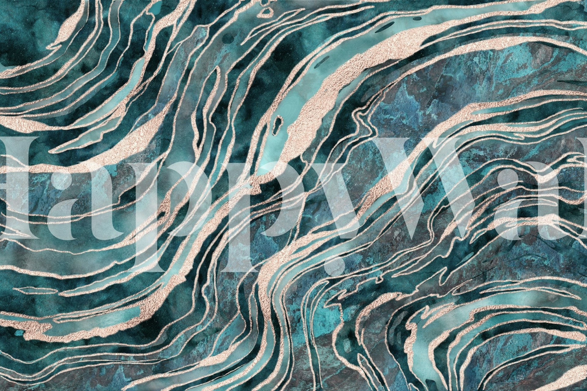 Teal and gold marble stripes with gemstone texture wallpaper