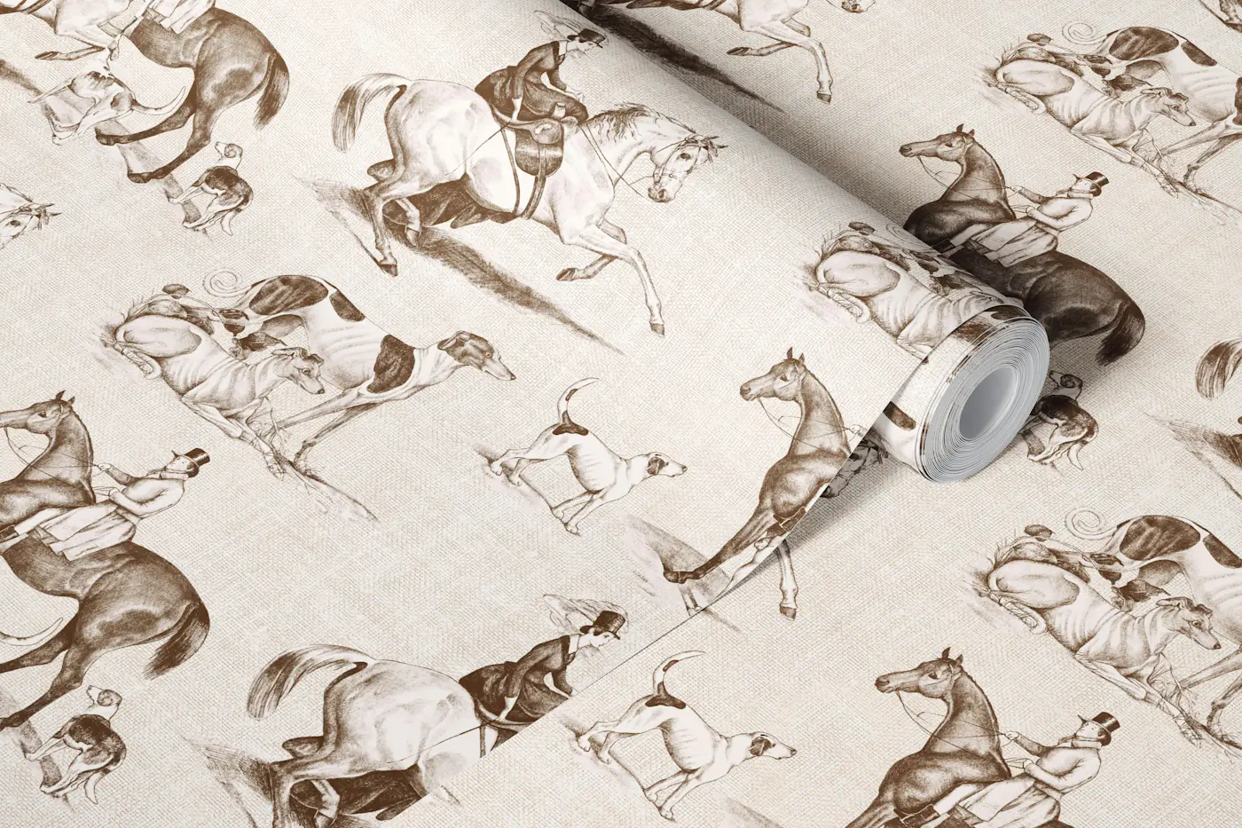 The Hunt - British Equestrian Toile - medium wallpaper roll