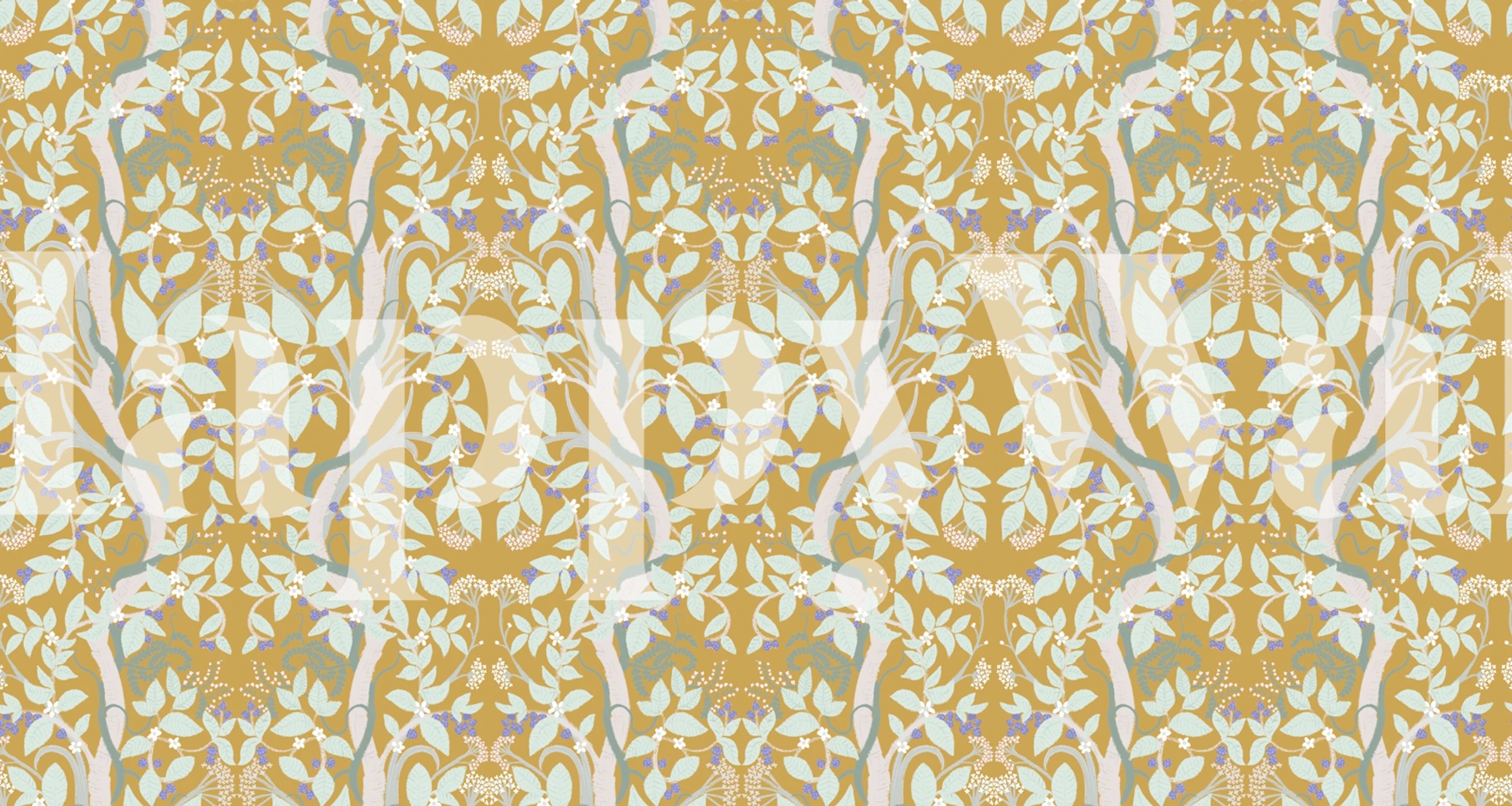 Blackberries in Mustard wallpaper in a room