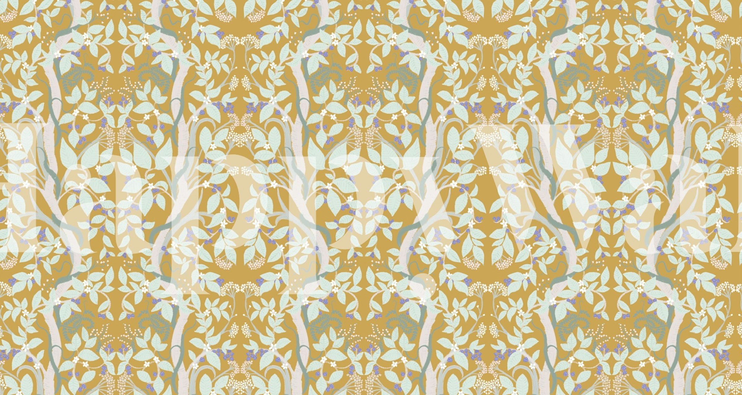 Blackberries in Mustard wallpaper in a room