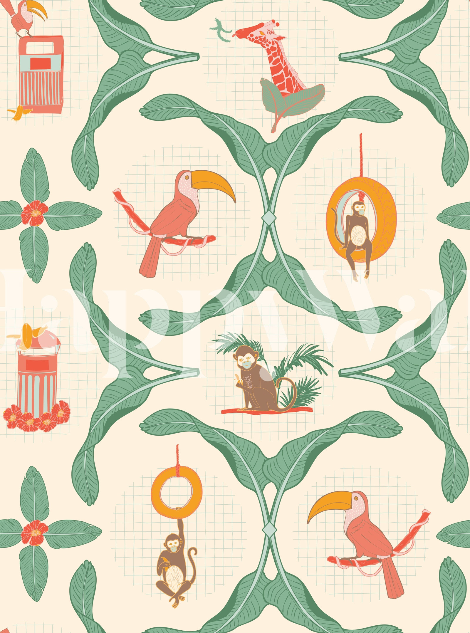 Graphical Zoo Theme Wallpaper | Happywall.com
