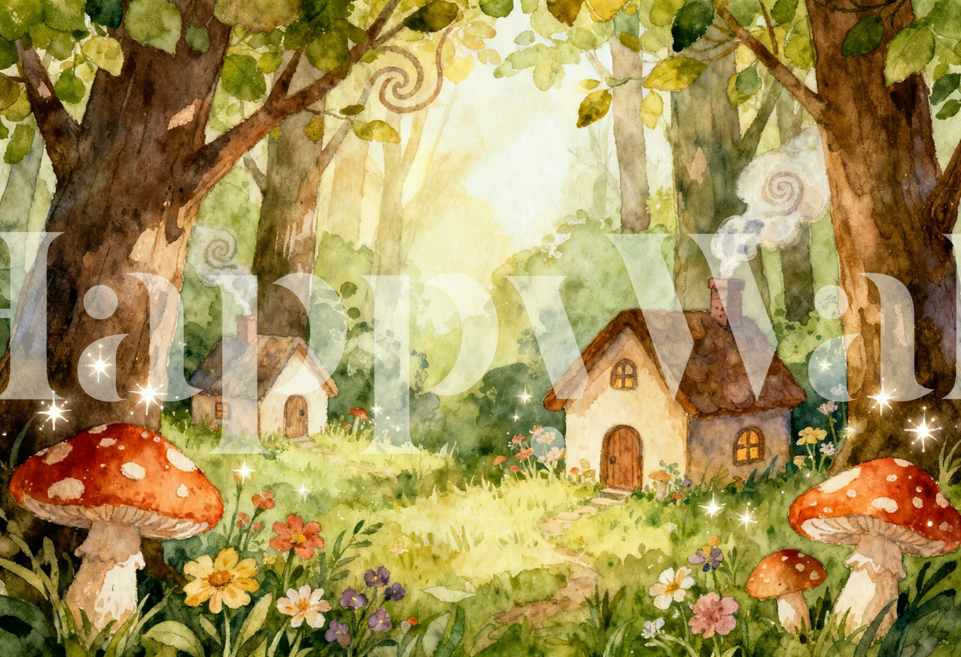 Enchanted Forest Cottages wallpaper in a room