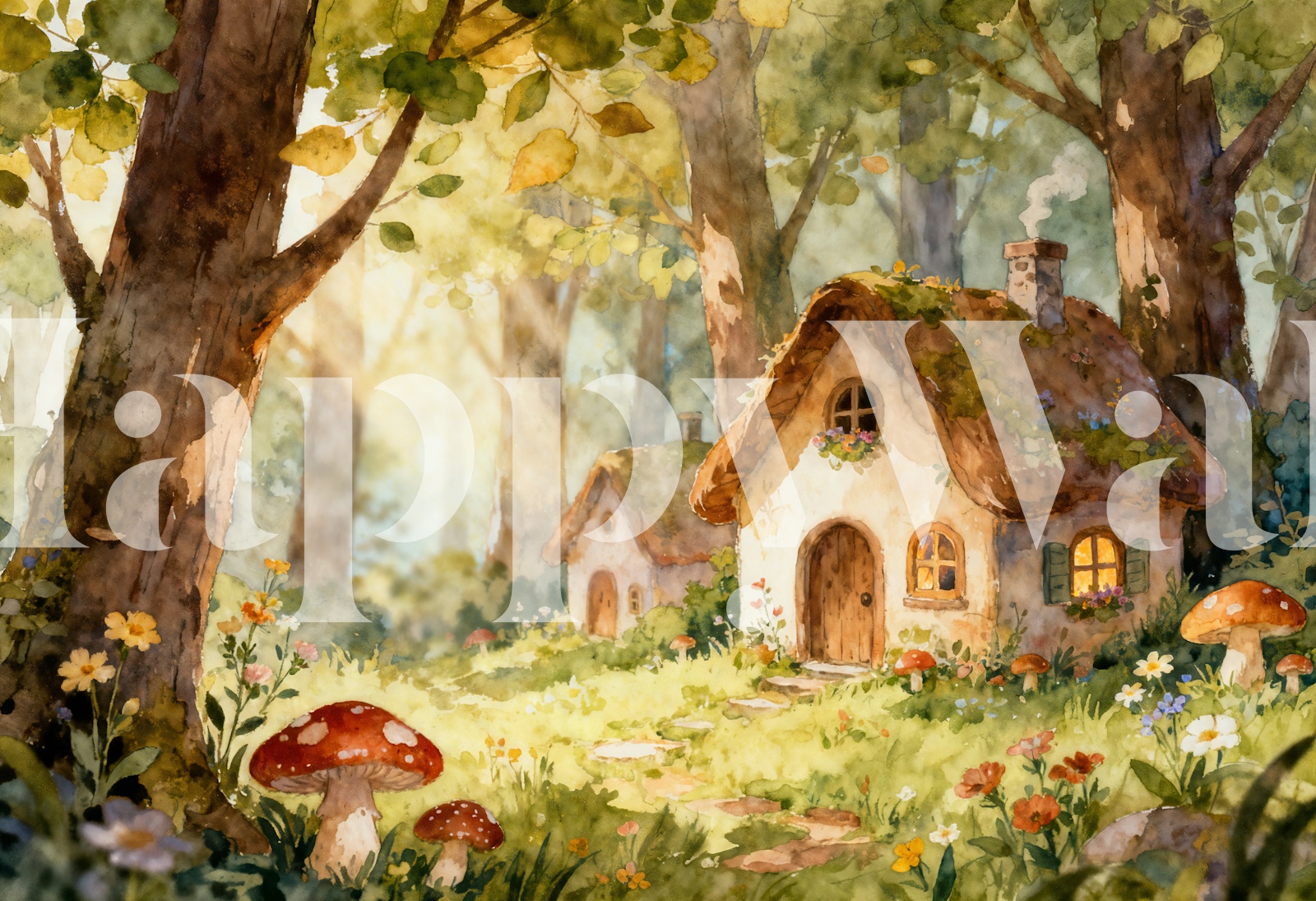 Enchanted Forest Cottage Wallpaper | HappyWall
