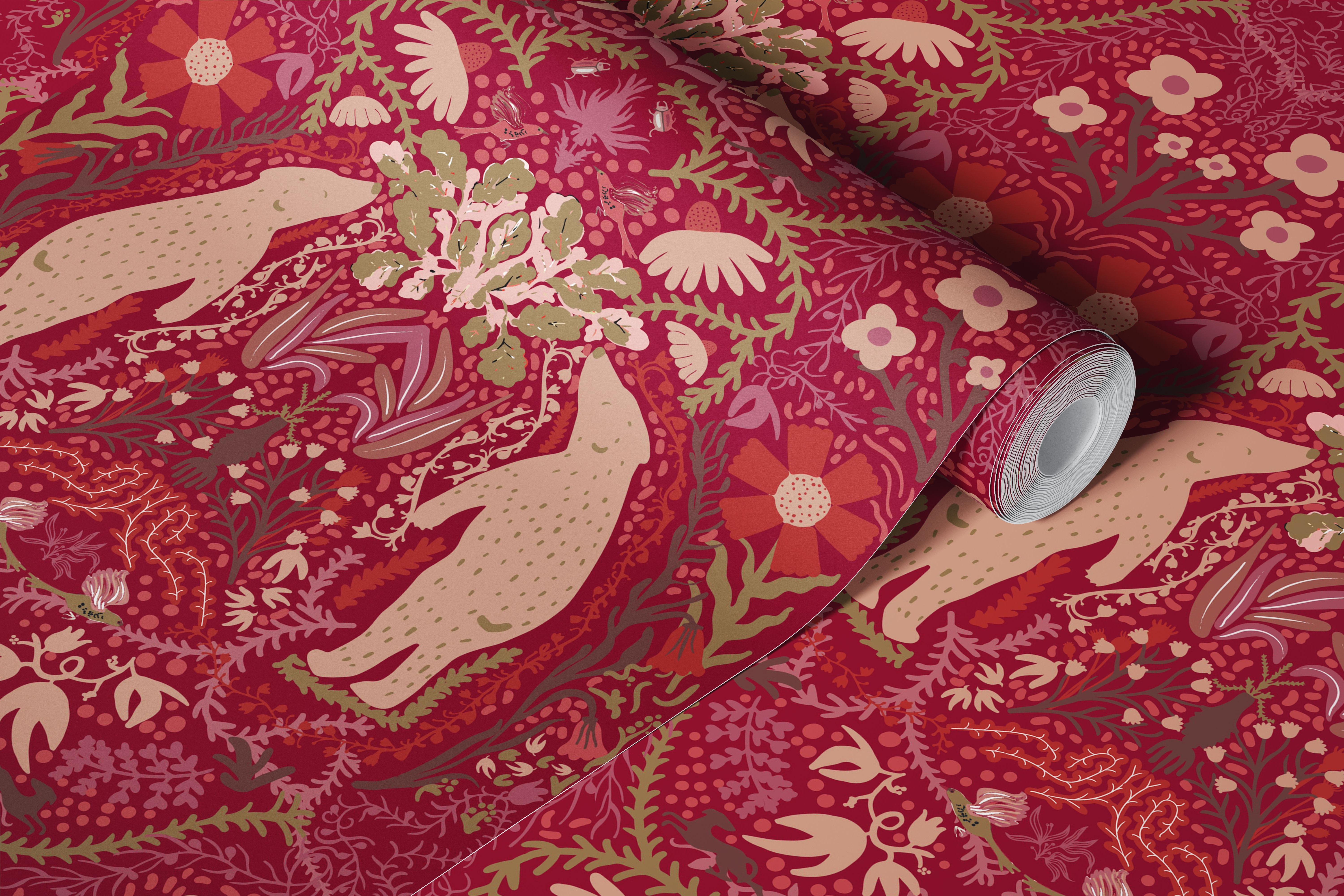 Design de tapet Red Bears într-o cameră