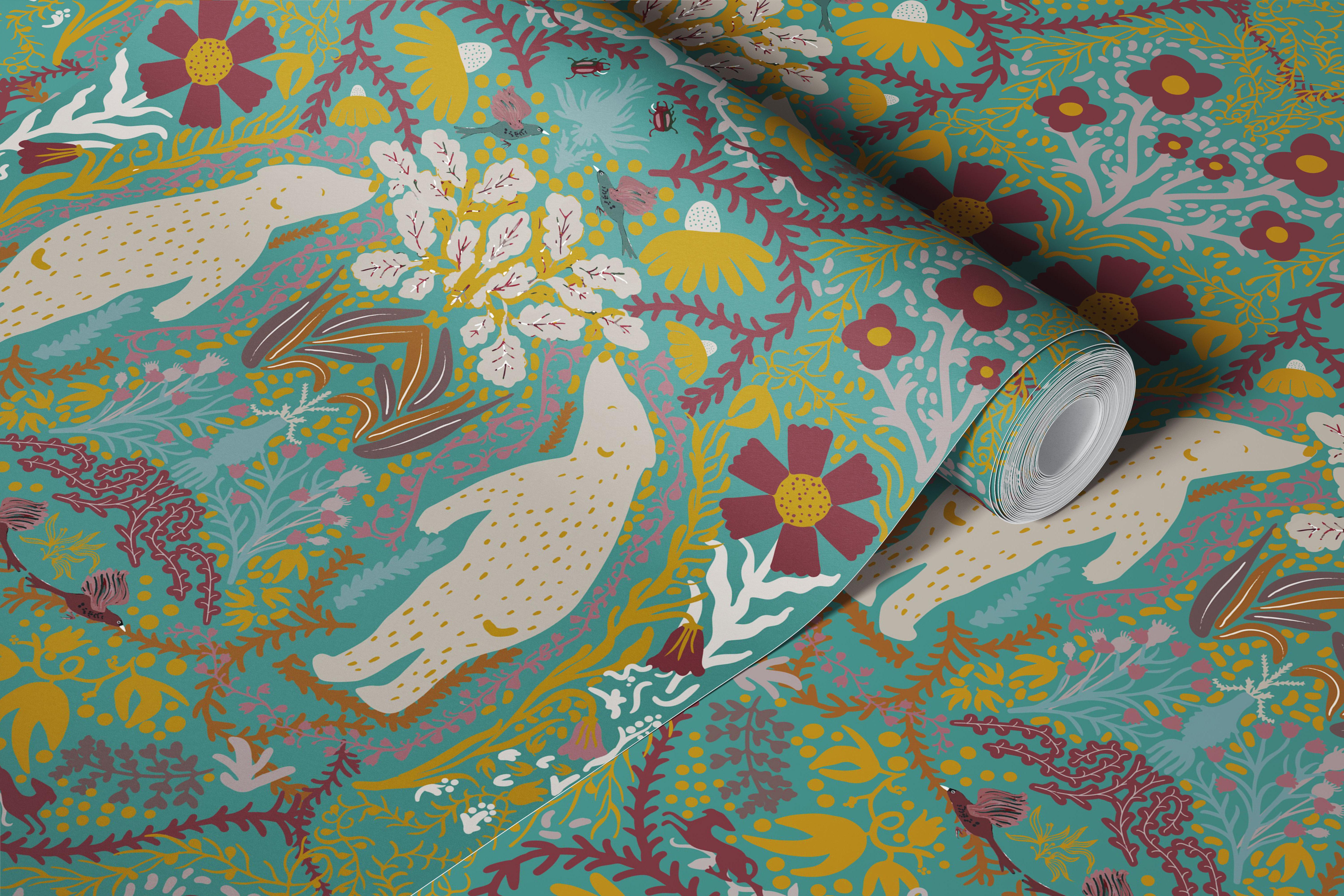 Turquoise Bears -tapetti huoneessa