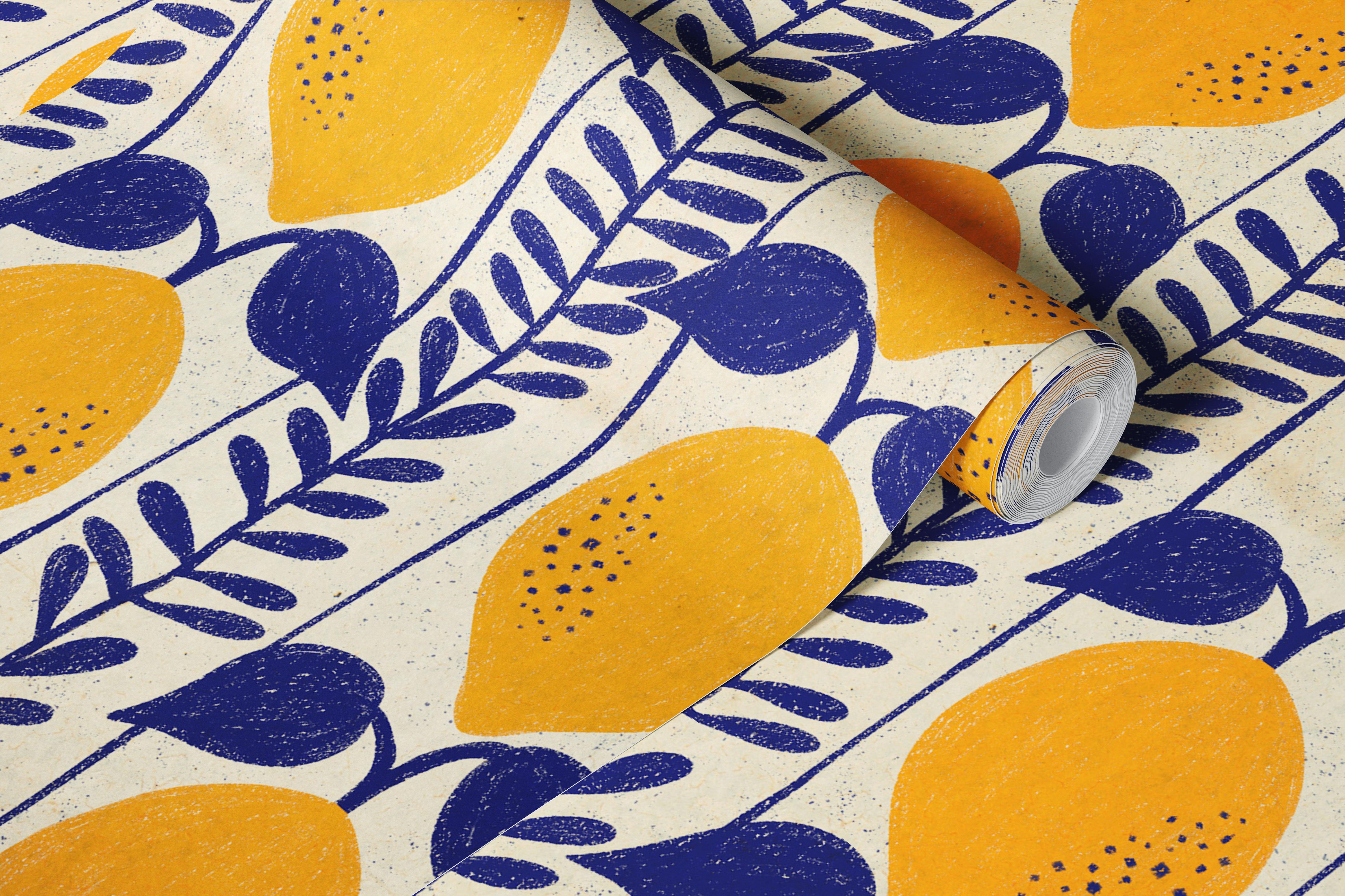 Mediterranean Stripes Lemon Leaf behangontwerp