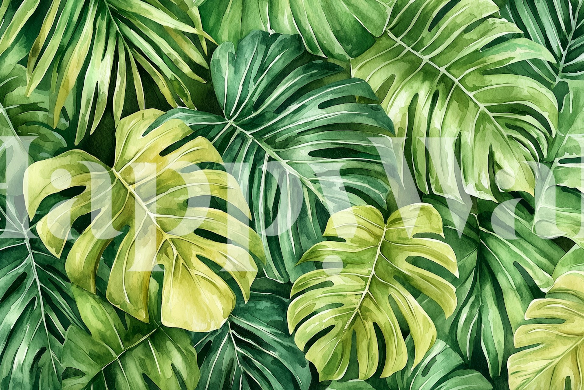 Tapeta s bujnými zelenými listy monstery v místnosti