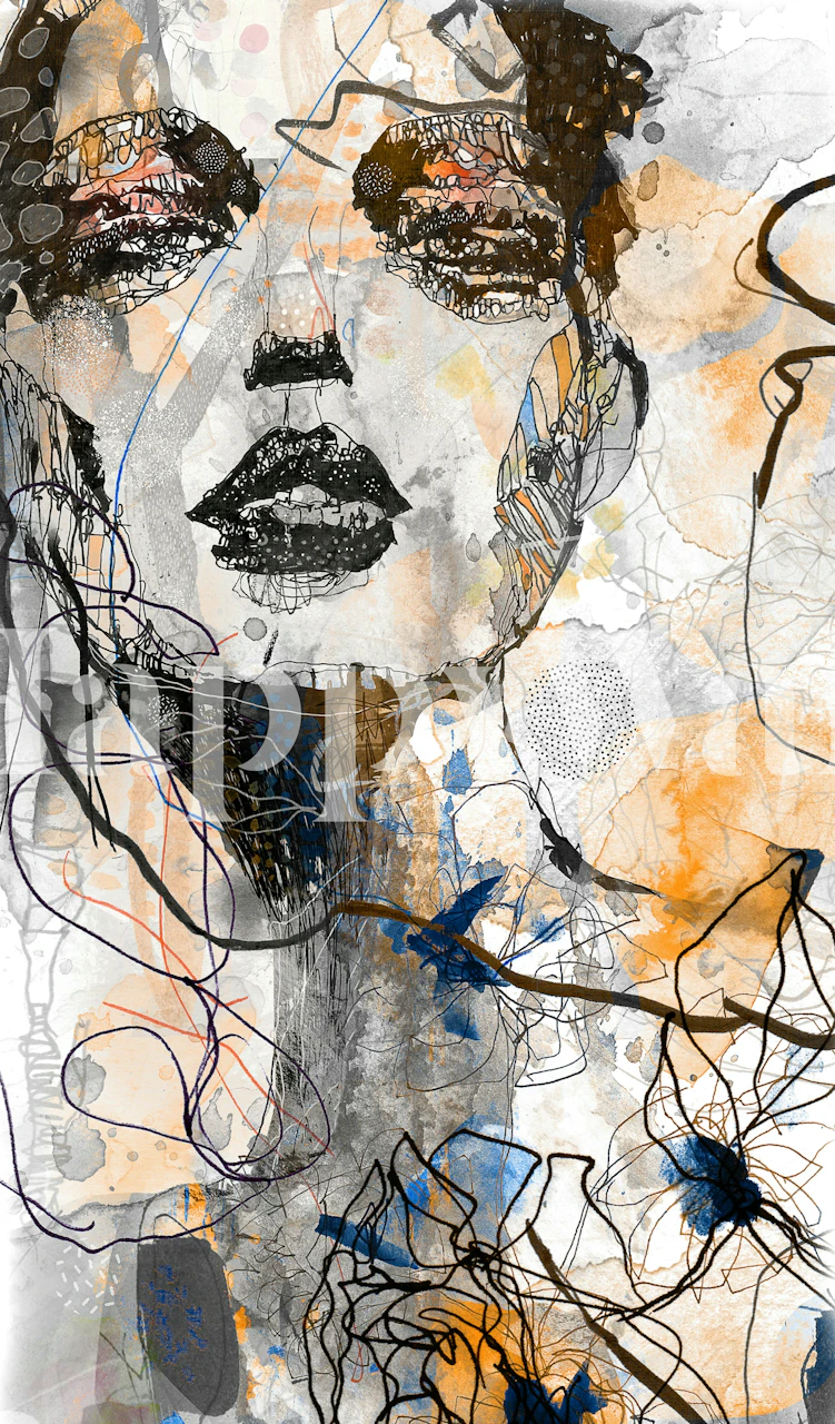 Artistic i n k f a c e wallpaper in a room