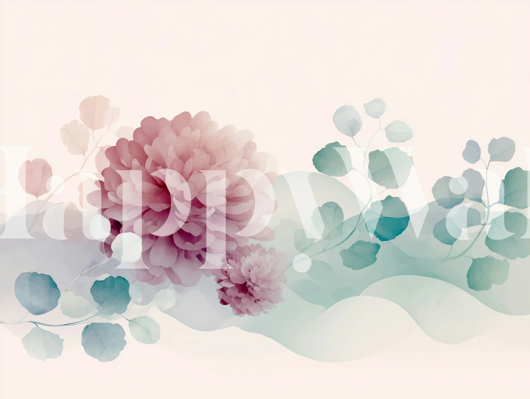 Soft Watercolor Floral Waves behang in een kamer