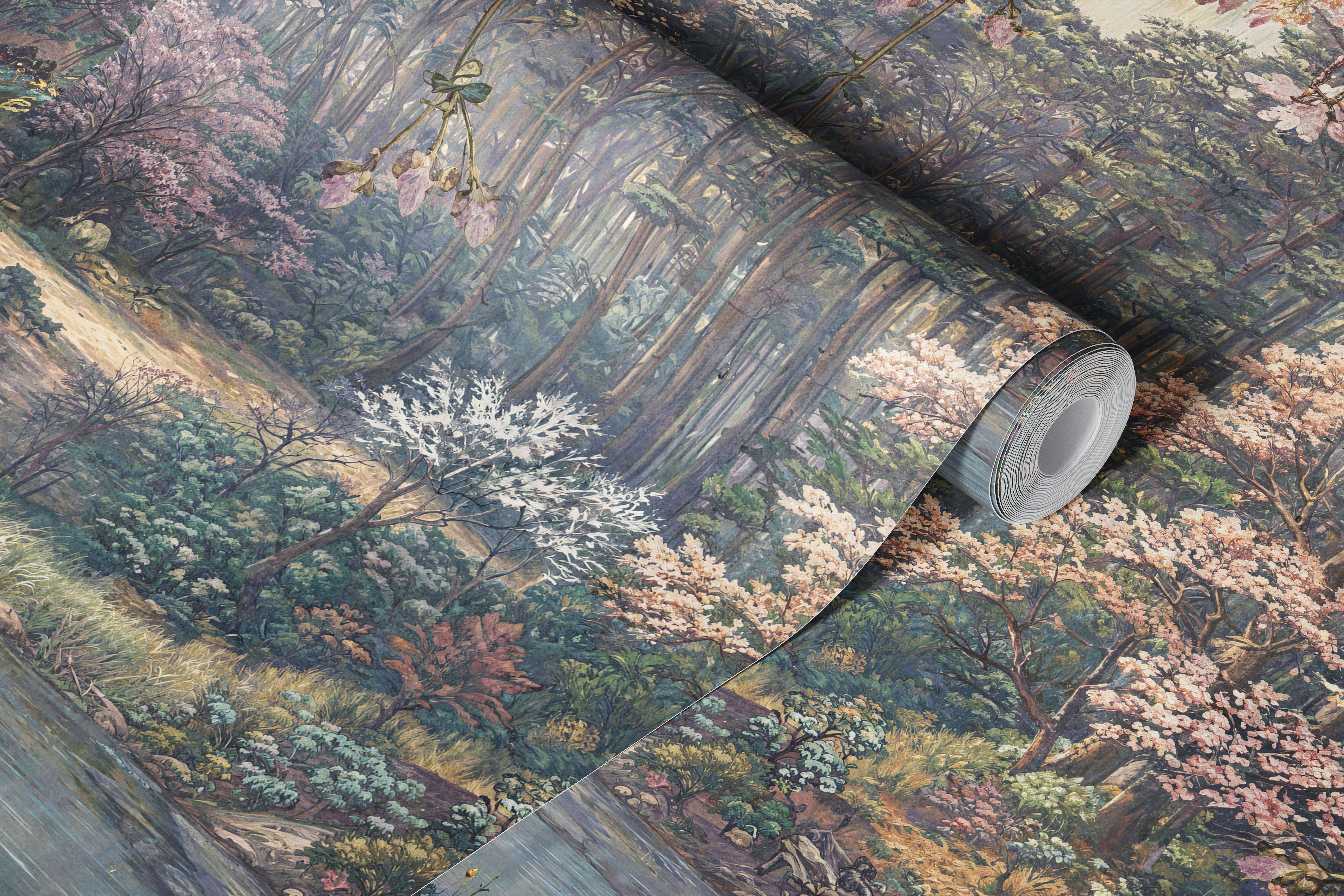 Cherry Blossom Lake Serenity wallpaper in a room