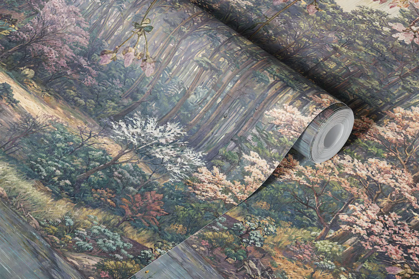 Cherry Blossom Lake Serenity wallpaper roll