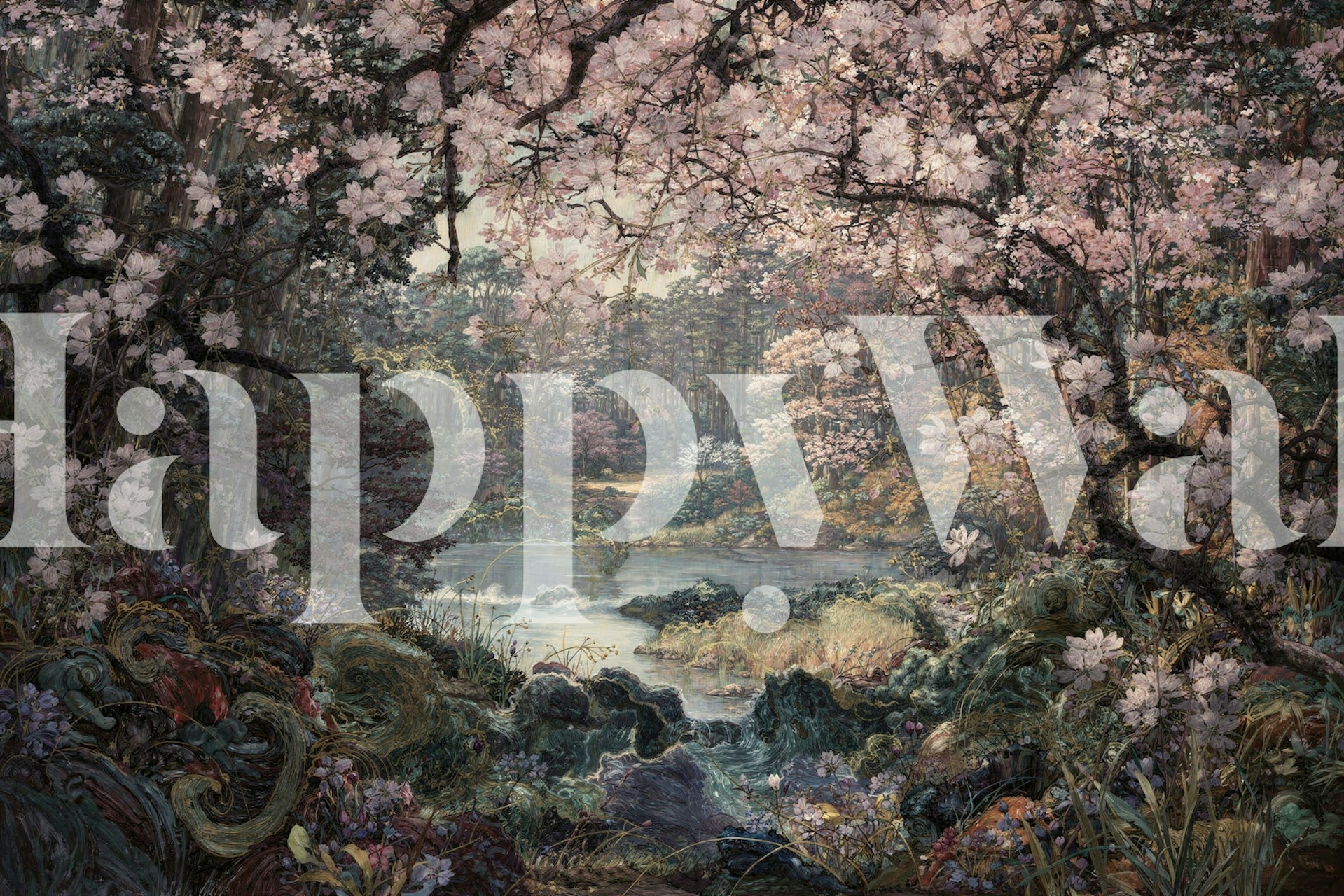 Cherry Blossom Lake Serenity i et rum